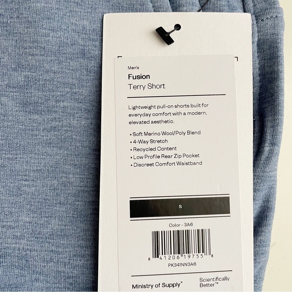 Ministry of Supply Men’s 7” Fusion Terry Short Lunar Blue Size Small New - Picture 7 of 8